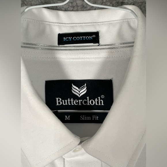 Buttercloth Shirt Mens White Medium Slim Fit Icy Cotton Button Up Stretch - Picture 6 of 14
